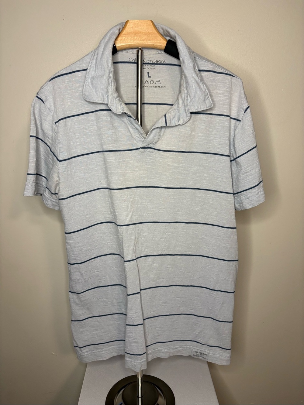 Vintage Calvin Klein Light Blue Polo with Navy Stripes